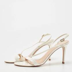 Pre Owned Gianvito Rossi White Patent Leather Ankle Strap Sandals Size 41