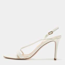 Pre Owned Gianvito Rossi White Patent Leather Ankle Strap Sandals Size 41