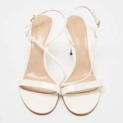 Pre Owned Gianvito Rossi White Patent Leather Ankle Strap Sandals Size 41