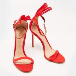 Pre Owned Gianvito Rossi Red Satin And Plisse-Cuff Belvedere Sandals Size 40