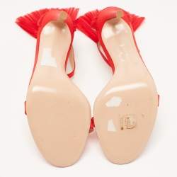 Pre Owned Gianvito Rossi Red Satin And Plisse-Cuff Belvedere Sandals Size 40