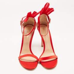 Pre Owned Gianvito Rossi Red Satin And Plisse-Cuff Belvedere Sandals Size 40