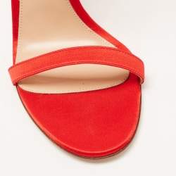 Pre Owned Gianvito Rossi Red Satin And Plisse-Cuff Belvedere Sandals Size 40