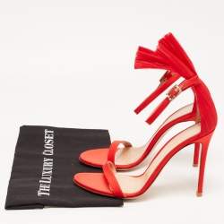 Pre Owned Gianvito Rossi Red Satin And Plisse-Cuff Belvedere Sandals Size 40