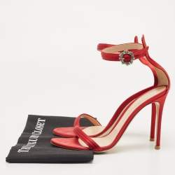 Pre Owned Gianvito Rossi Red Satin Ankle Strap Sandals Size 40