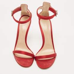 Pre Owned Gianvito Rossi Red Satin Ankle Strap Sandals Size 40