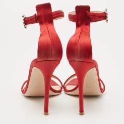 Pre Owned Gianvito Rossi Red Satin Ankle Strap Sandals Size 40