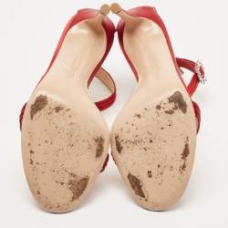 Pre Owned Gianvito Rossi Red Satin Ankle Strap Sandals Size 40