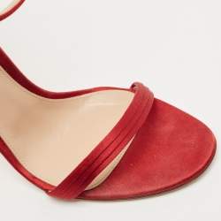 Pre Owned Gianvito Rossi Red Satin Ankle Strap Sandals Size 40