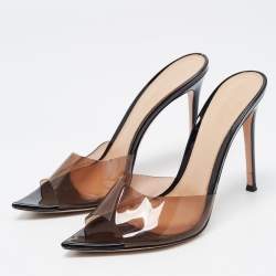 Pre Owned Gianvito Rossi Black/Brown PVC Plexi Slide Sandals Size 38.5