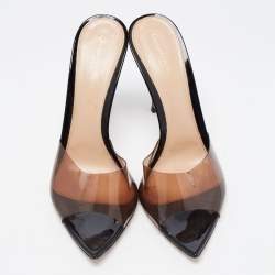 Pre Owned Gianvito Rossi Black/Brown PVC Plexi Slide Sandals Size 38.5