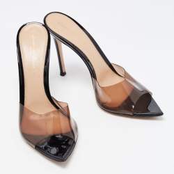 Pre Owned Gianvito Rossi Black/Brown PVC Plexi Slide Sandals Size 38.5