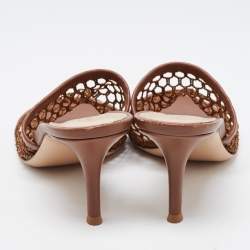 Pre Owned Gianvito Rossi Brown Leather and Mesh Slide Sandals Size 38