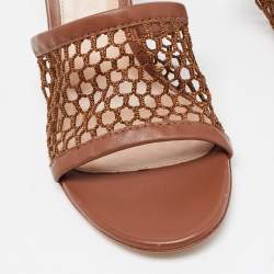 Pre Owned Gianvito Rossi Brown Leather and Mesh Slide Sandals Size 38