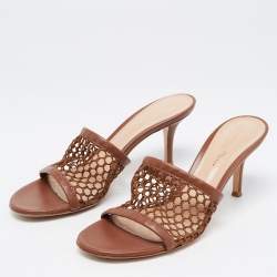 Pre Owned Gianvito Rossi Brown Leather and Mesh Slide Sandals Size 38