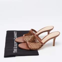 Pre Owned Gianvito Rossi Brown Leather and Mesh Slide Sandals Size 38