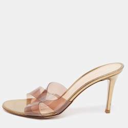 Pre Owned Gianvito Rossi Gold PVC and Leather Slide Sandals Size 38.5