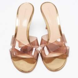 Pre Owned Gianvito Rossi Gold PVC and Leather Slide Sandals Size 38.5