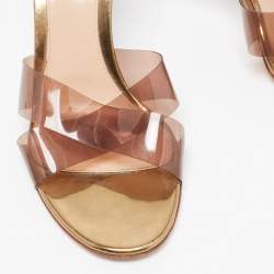 Pre Owned Gianvito Rossi Gold PVC and Leather Slide Sandals Size 38.5