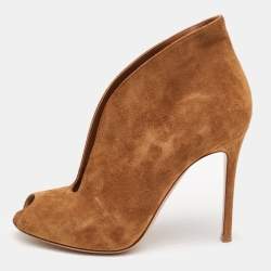 Pre Owned Gianvito Rossi Brown Suede Vamp Peep Toe Booties Size 38