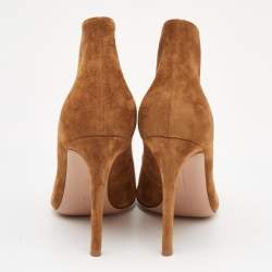 Pre Owned Gianvito Rossi Brown Suede Vamp Peep Toe Booties Size 38