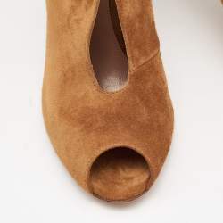Pre Owned Gianvito Rossi Brown Suede Vamp Peep Toe Booties Size 38