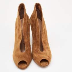 Pre Owned Gianvito Rossi Brown Suede Vamp Peep Toe Booties Size 38