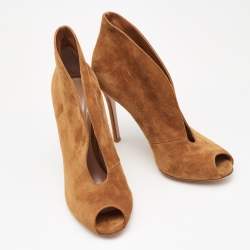 Pre Owned Gianvito Rossi Brown Suede Vamp Peep Toe Booties Size 38
