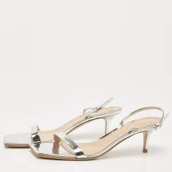 Pre Owned Gianvito Rossi Silver Leather Ankle Strap Sandals Size 41.5