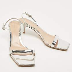 Pre Owned Gianvito Rossi Silver Leather Ankle Strap Sandals Size 41.5