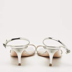 Pre Owned Gianvito Rossi Silver Leather Ankle Strap Sandals Size 41.5