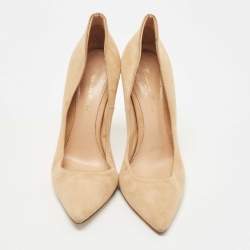 Pre Owned Gianvito Rossi Beige Suede Gianvito 105 Pointed Toe Pumps Size 38