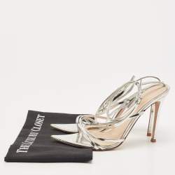 Pre Owned Gianvito Rossi Silver Leather Kim Sandals Size 38.5