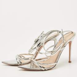 Pre Owned Gianvito Rossi Silver Leather Kim Sandals Size 38.5