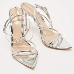 Pre Owned Gianvito Rossi Silver Leather Kim Sandals Size 38.5