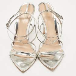 Pre Owned Gianvito Rossi Silver Leather Kim Sandals Size 38.5