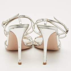 Pre Owned Gianvito Rossi Silver Leather Kim Sandals Size 38.5