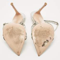 Pre Owned Gianvito Rossi Silver Leather Kim Sandals Size 38.5