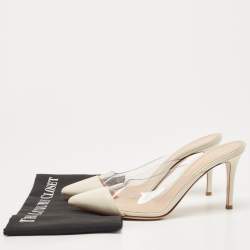 Pre Owned Gianvito Rossi White Leather and PVC Plexi Mules Size 39.5