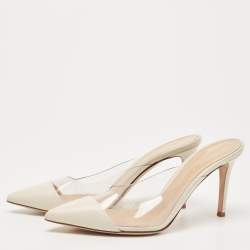 Pre Owned Gianvito Rossi White Leather and PVC Plexi Mules Size 39.5