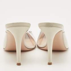 Pre Owned Gianvito Rossi White Leather and PVC Plexi Mules Size 39.5