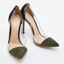 Pre Owned Gianvito Rossi Black/Green Suede and PVC Plexi Pumps Size 39