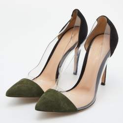 Pre Owned Gianvito Rossi Black/Green Suede and PVC Plexi Pumps Size 39