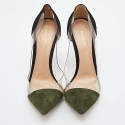 Pre Owned Gianvito Rossi Black/Green Suede and PVC Plexi Pumps Size 39