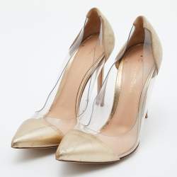 Gianvito Rossi Gold Leather, Suede and PVC Plexi Pumps Size 39