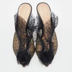 Pre Owned Gianvito Rossi Black Lace, Mesh and Patent Leather Mule Sandals Size 35