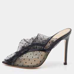 Pre Owned Gianvito Rossi Black Lace, Mesh and Patent Leather Mule Sandals Size 35