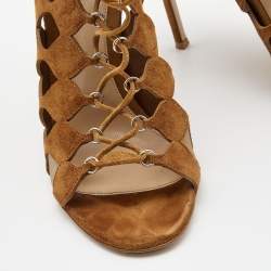 Pre Owned Gianvito Rossi Brown Suede Azalia Cut Out Lace Up Sandals Size 41