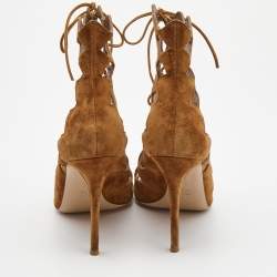 Pre Owned Gianvito Rossi Brown Suede Azalia Cut Out Lace Up Sandals Size 41