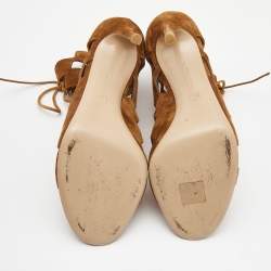 Pre Owned Gianvito Rossi Brown Suede Azalia Cut Out Lace Up Sandals Size 41